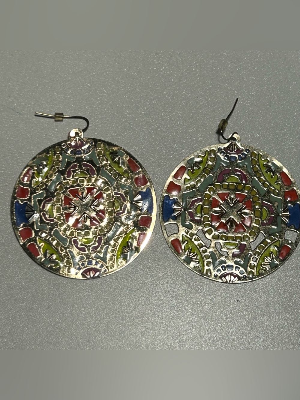 Boho Earrings Mosaic Fish Hooks Colorful Stained Glass Look
